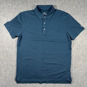 Brooks Brothers Performance Series Striped Polo Shirt Mens Large Teal Navy Blue